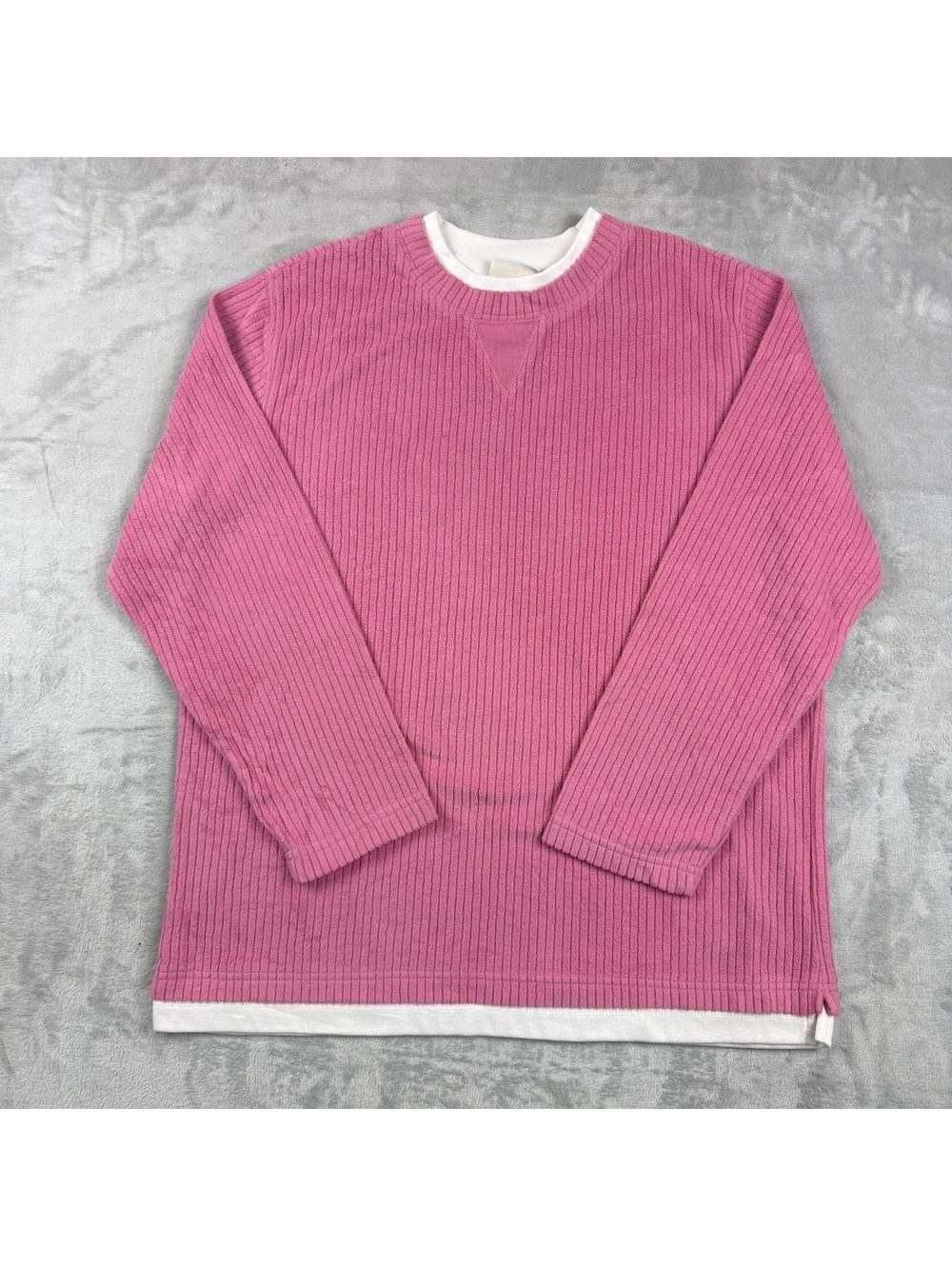 VTG Essentials by Maggie Women’s L Pink Ribbed Layered Crewneck Sweatshirt Cozy